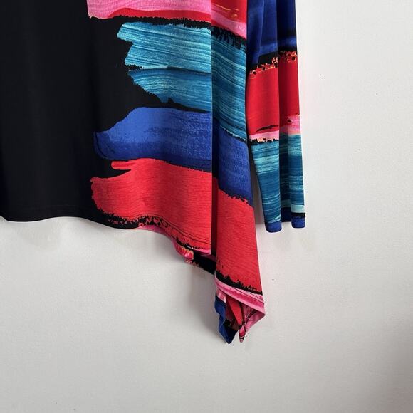 Clara Sun Woo Paint Stroke Tunic Top 1X Plus Asymmetric Hem Long Sleeve Art Knit - Picture 2 of 10